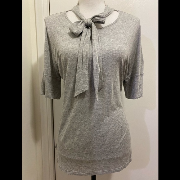 FRAME Heather Gray Tie-Neck Tee - Picture 1 of 5